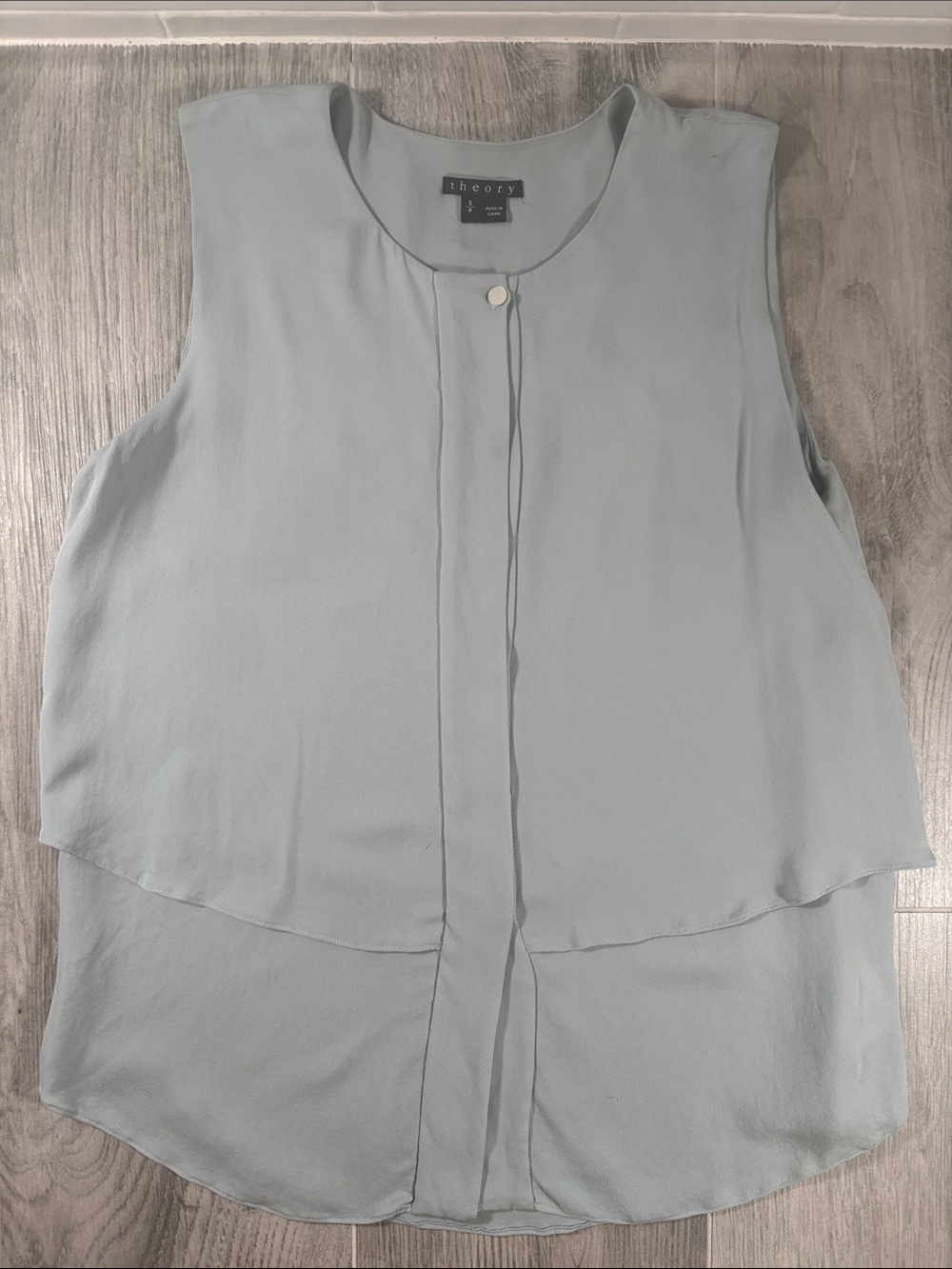 Theory 100% Silk Slate Blue Grey Sleeveless Shell Top Tank Asymmetric Hem Size S